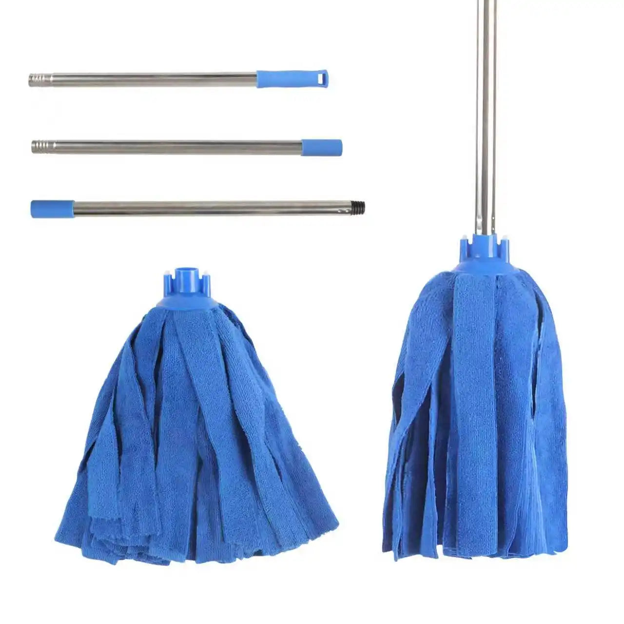 MSJ Heavy Duty Microfiber Strip Mop 3-Piece Detachable Stainless Steel Handle High Dehydration Rate Reusable Washable for