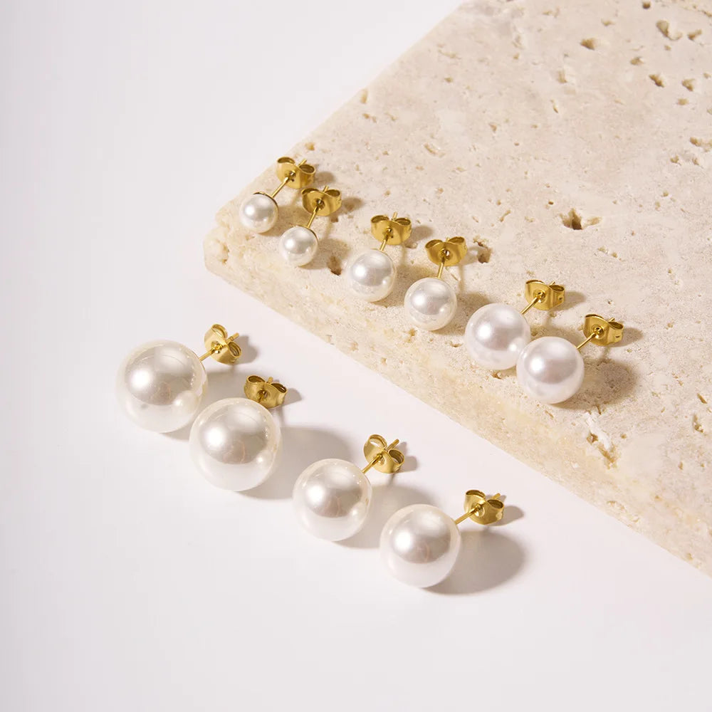 Jewelry Non Tarnish Shell Pearl Stud Earrings 18k Gold Plated Stainless Steel Stud Earrings
