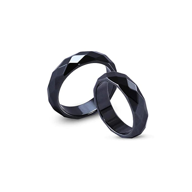 Faceted Natural Hematite Stone Rings for Men Women Non-magnetic Energy Ring