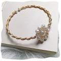 Wholesale Natural Handmade Summer Jewelry Gold Winding Flower Design Genuine Freshwater Pearl Bangle Bracelet Opening for Women