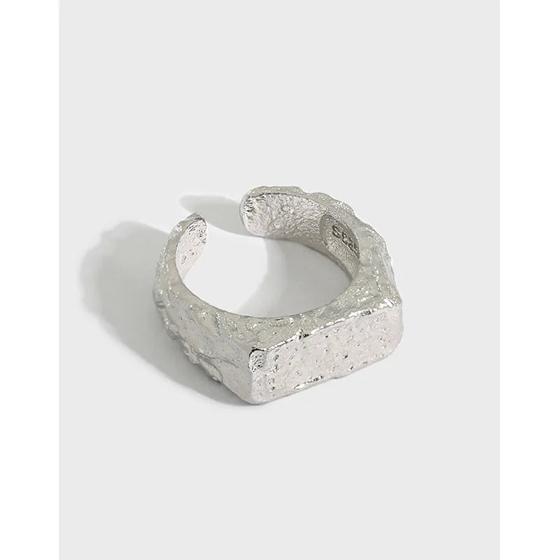 Unique Design Fine Jewelry S925 Sterling Silver Irregular Hammered Open Adjustable Ring for Women