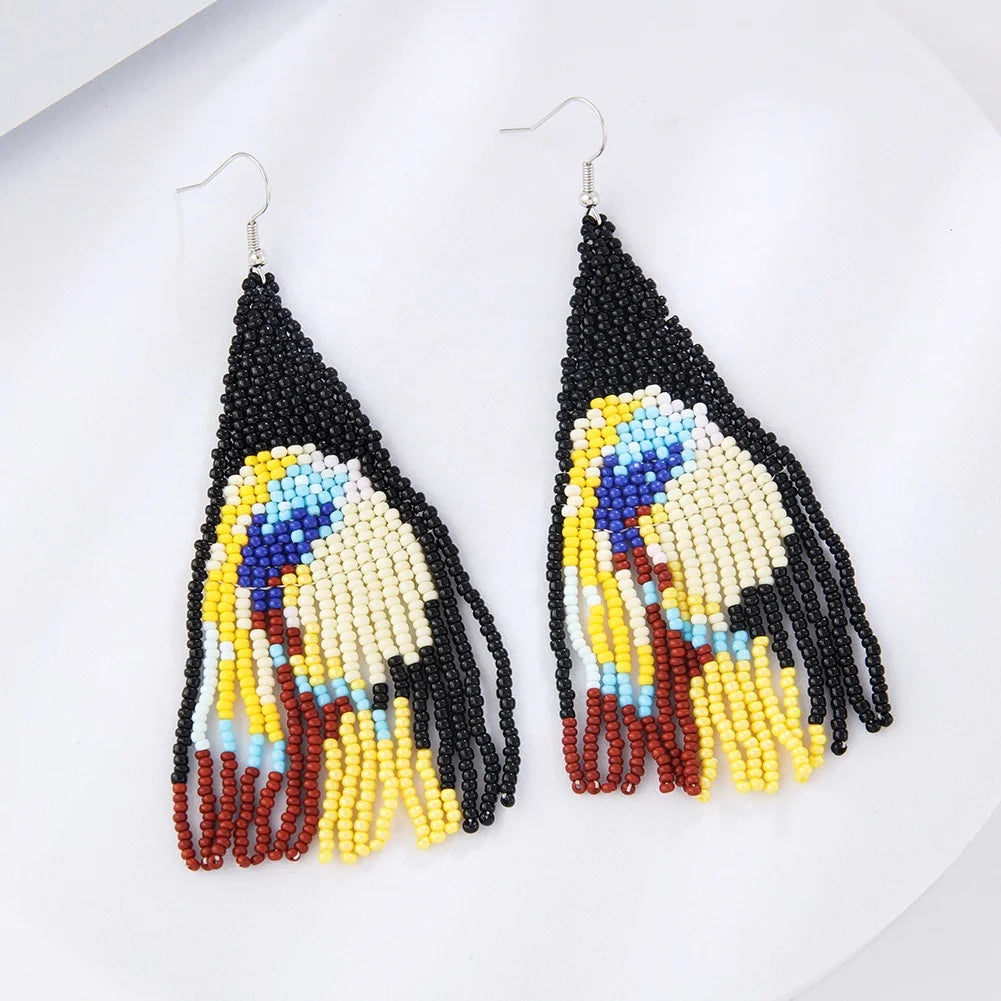 Handmade Beaded Tassel Drop Earrings New Arrival Whale Flower Shape Trendy Landscape Design for Weddings and Parties