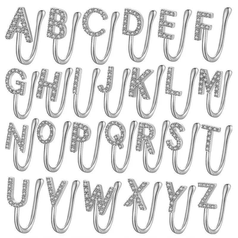 Wholesale 26 Initial Letter Fake Nose Ring Copper alloy U Shape Non-Pierced Nose Cuff Body Jewelry for Women A-Z Zircon