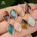 Natural Gemstone Horse Eye Gold Edged Charm Pendants for Jewelry Making