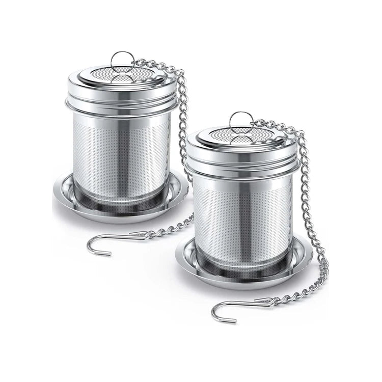 WELAND Reusable Portable 304 Stainless Steel Extra Fine Mesh Tea Infuser With Lid and Tray