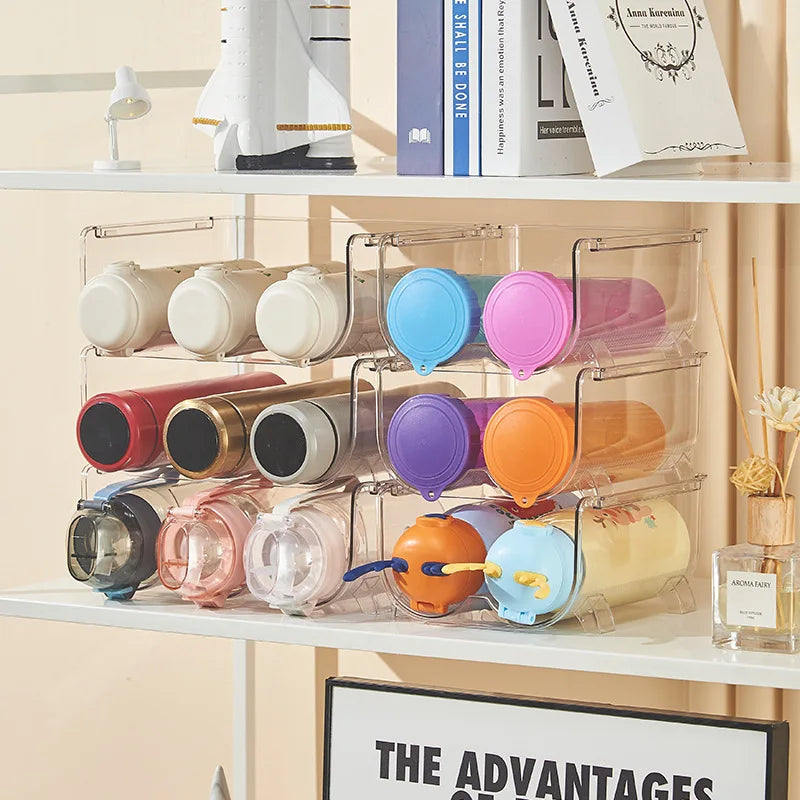 Modern 3 Grids Stackable Wine and Water Bottle Holder Plastic Transparent Wine Storage Rack for Kitchen Organization