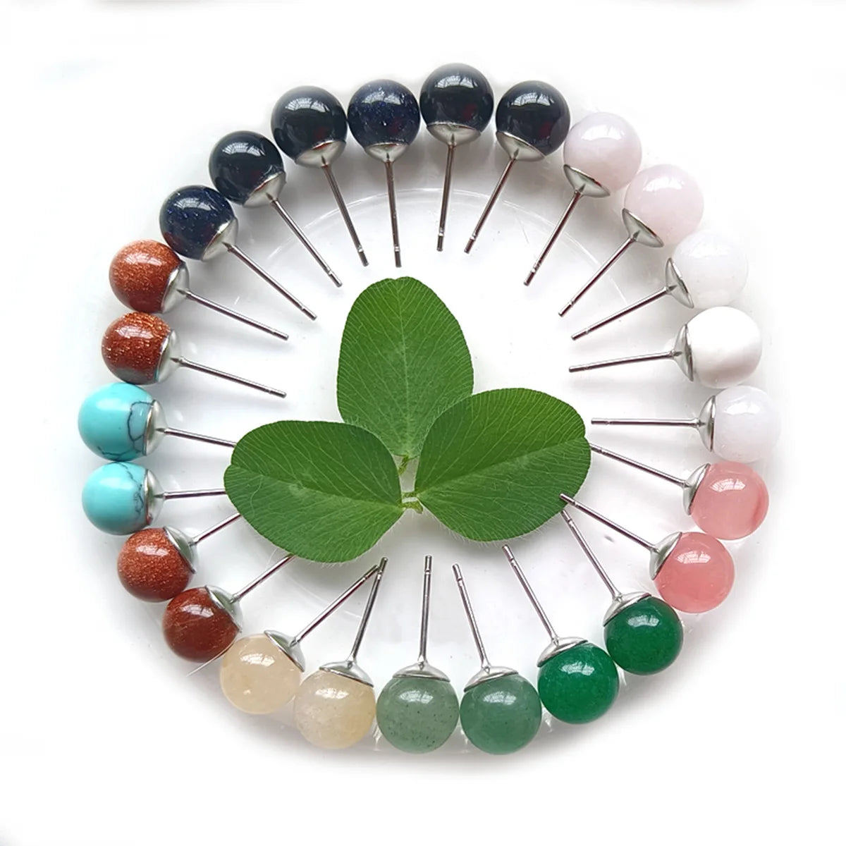 Hot Selling Simple Designer Korean Natural Stone Earrings Studs Agate Beads Crystal Turquoise Beads Earrings Studs for Women