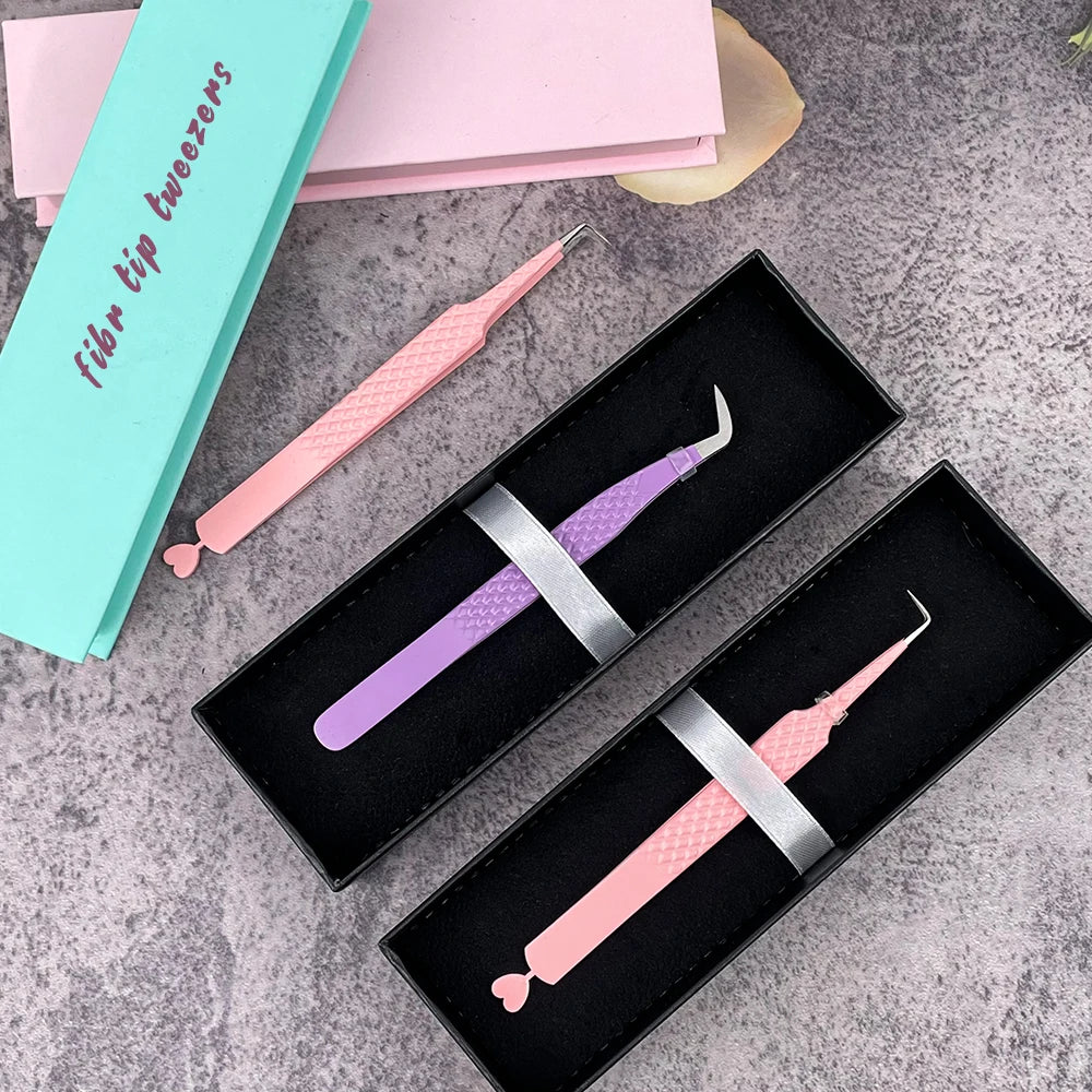 Hot Sale Popular Black Matte Eyelash Extension Fiber Tip Tweezers Stainless Steel Lash Tweezers