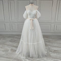 Real Photos Boho Off Shoulder Pleat Dots Lace Wedding Dress Low Back Tulle A-line Bride Gown for Women Elegant Bridal Dress