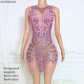 Ocstrade Custom Summer Saprkly Rhinestone Crystal Crew Neck See Through Mesh Club Mini Dress Birthday Dresses Women
