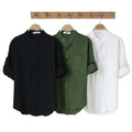 Summer Cotton Linen Men Shirts Casual Stand Half Sleeve Solid Color Mens Shirt Fashion Size M-3xl Male Top Clothes