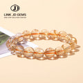 JD 5A Gold Rutilated Quartz Bead Strand Bracelet Women Men Genuine Hair Crystal Shiny Elastic Bangles 8/10mm Classic Anniversary
