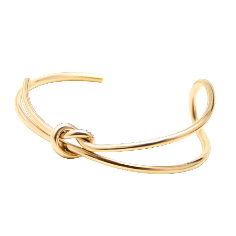 Stainless Steel 18K Gold Plated Double Layers Knot Bracelet Ring Titanium Steel PVD Personalized Irregular Open Knot Bangle Ring