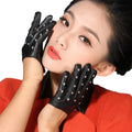 Custom Logo Wholesale Winter Fashion Rivet Half Palm Leather Warm Gloves for Women