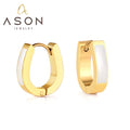Ason Vintage Thick Hoop Earrings Waterproof Stainless Steel Oval Black and White Drop Oil Hoop Earrings