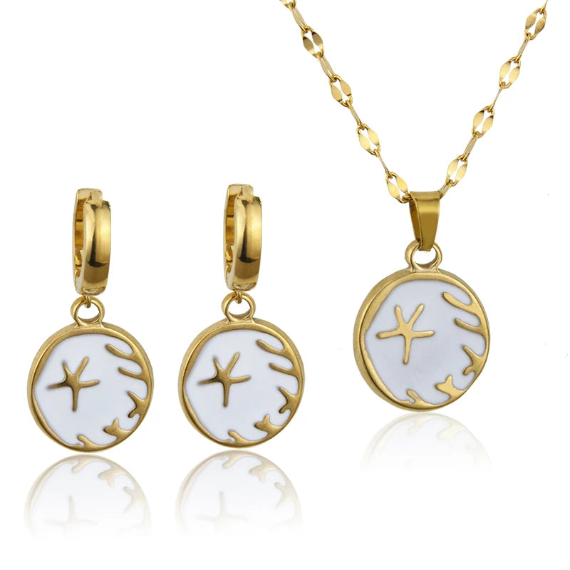 Multicolor XOXO Jewelry Set Starfish Pattern 18k Gold Plated Stainless Steel Pendant Necklace Waterproof Jewelry