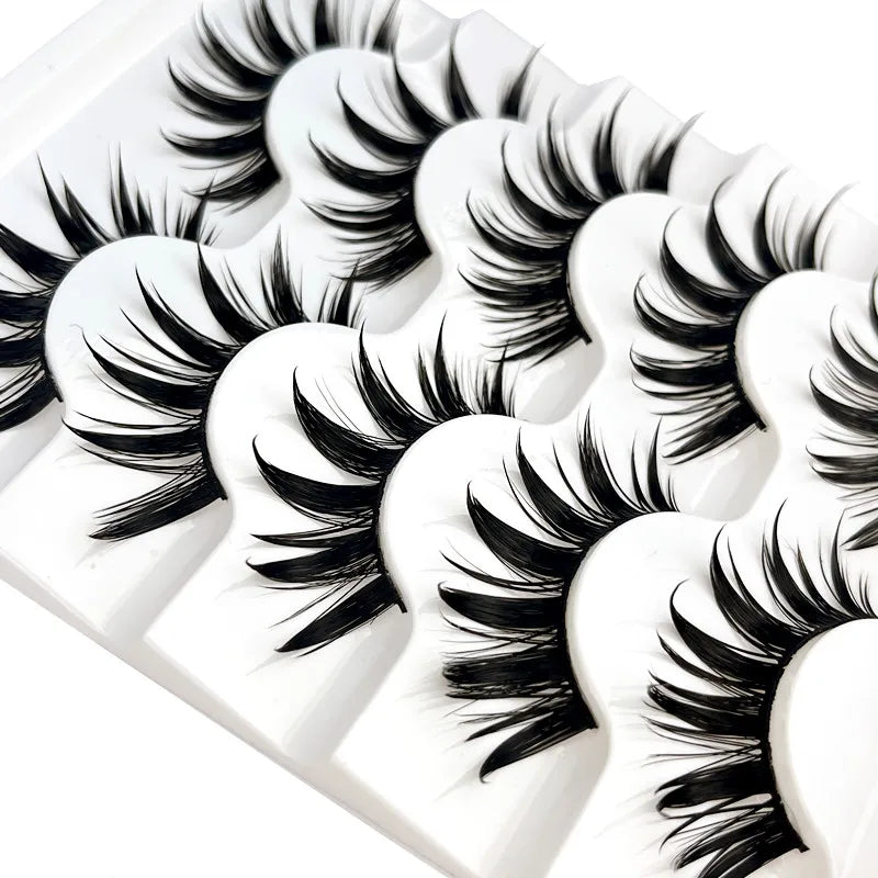Handmade 5 Pairs Set of 3D Lash Extension Cross False Eyelashes Wet Look Cosplay 5 Pair Eye Makeup Accessories