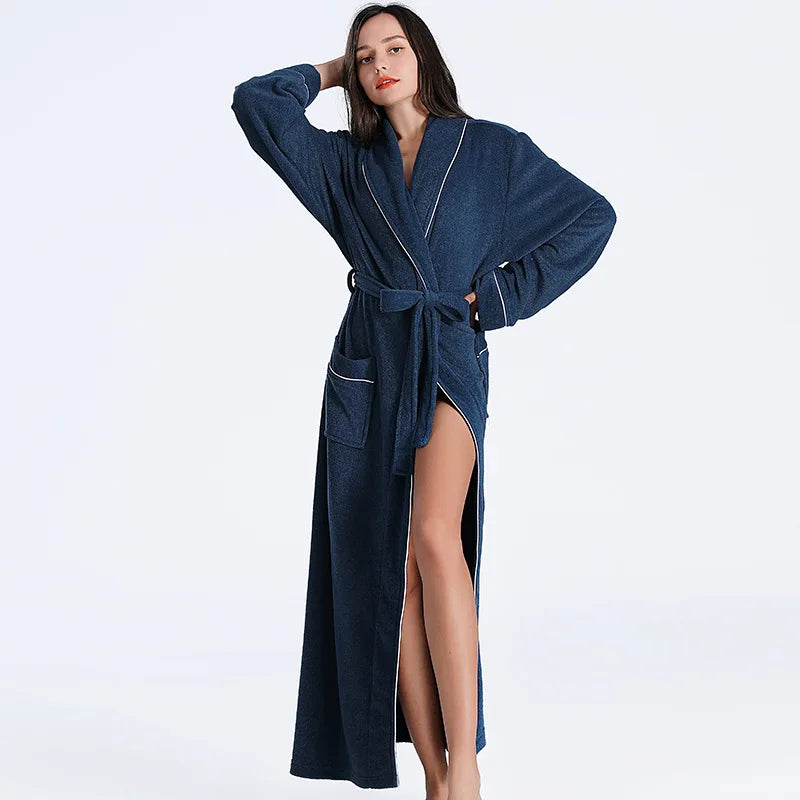 New Hotel Bathrobe Absorbent Navy Cut Fluffy Terry Bathrobe Piping Couples Bathrobe Plus Size Beauty Salon
