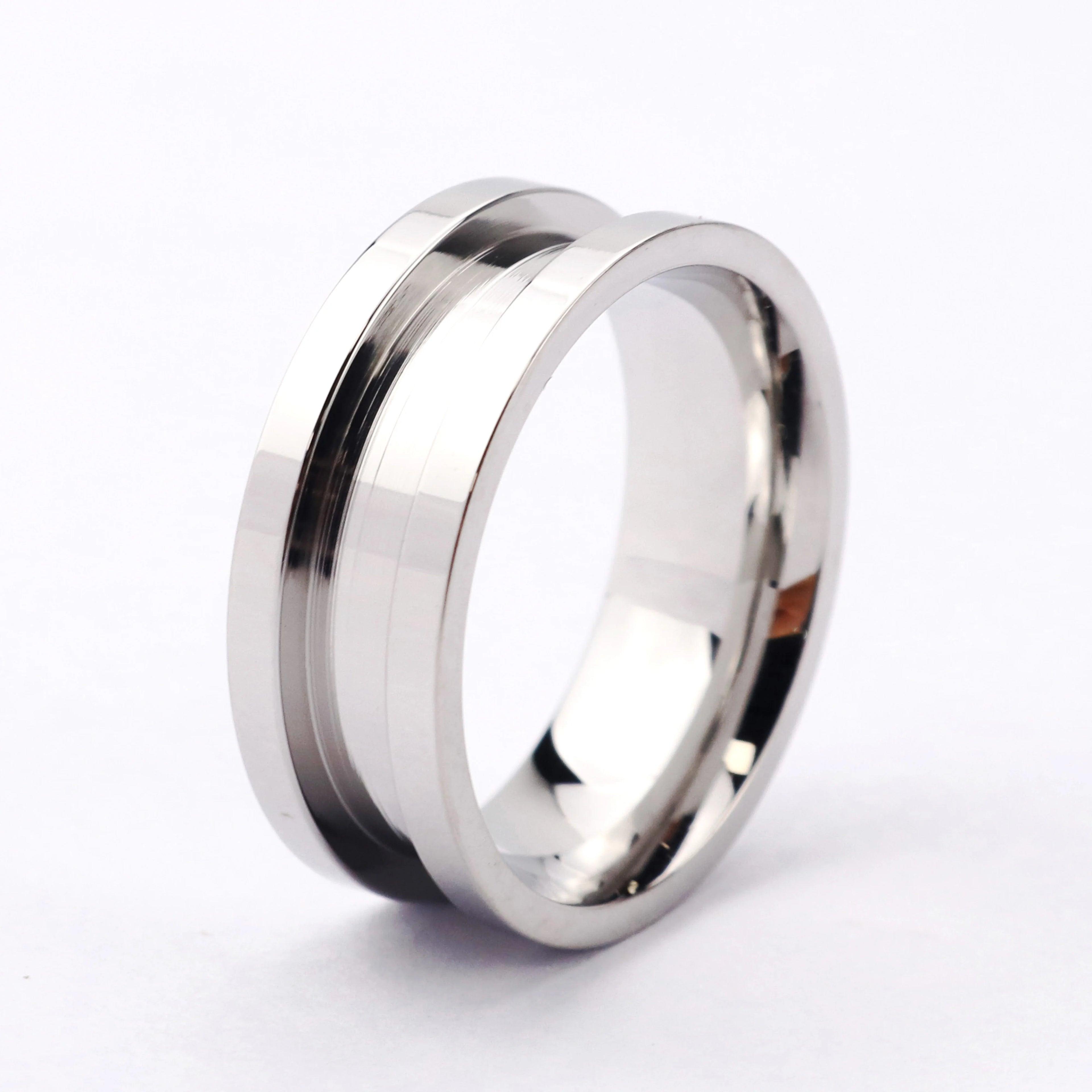 Polished Flat Edge Stainless Steel Ring Blanks Poya Custom Laser Logo 8mm Trendy Opp Bag Geometric Wedding Bands or Rings CN;GUA