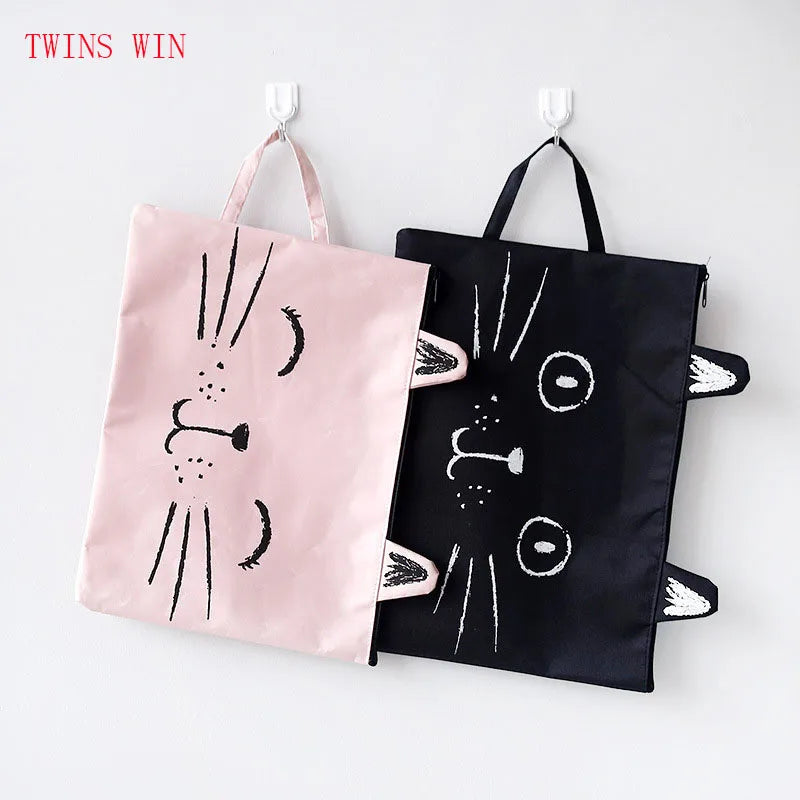 Cute Cat Zipper Canvas File Bag Student Stationery Cartoon test Paper Storage Bag Tote Bag A4 Document Storage Bag688