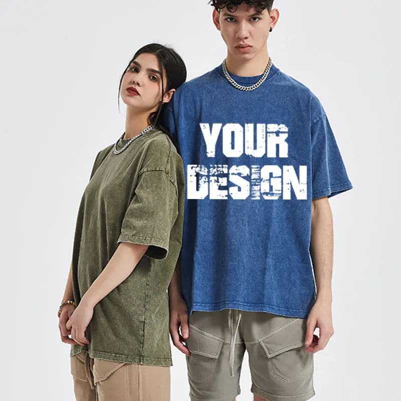 Wholesale 100% Premium Cotton Acid Washed T Shirts Custom Logo Vintage Men's Tshirts Streetwear Heavyweight T Shirts