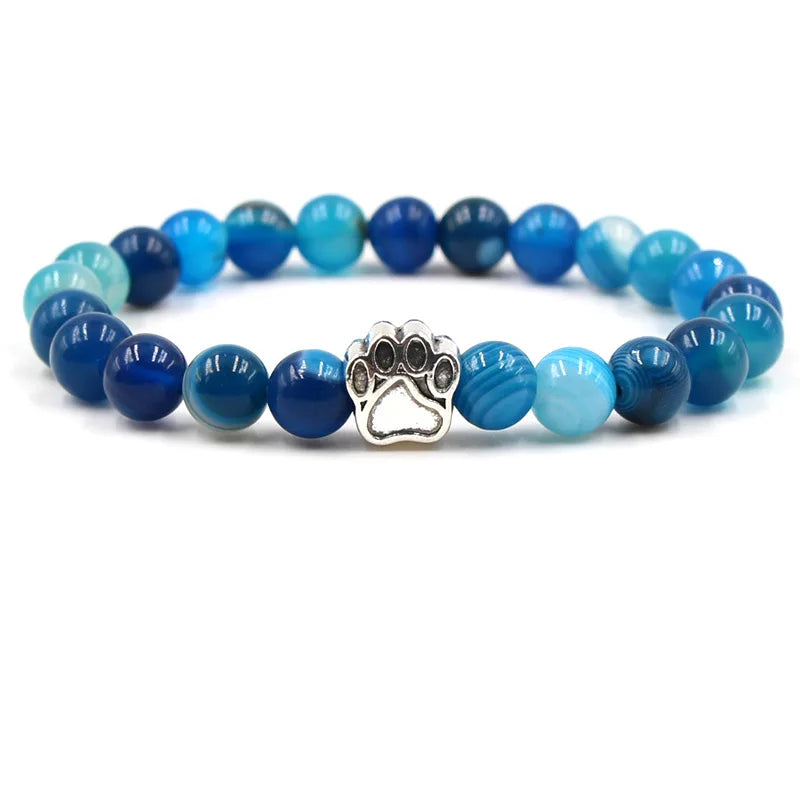 Natural Stone  Beaded Adjustable Gift Bracelet 8mm Volcanic Stone Obsidian Turquoise Dog Paw Men's Anniversary