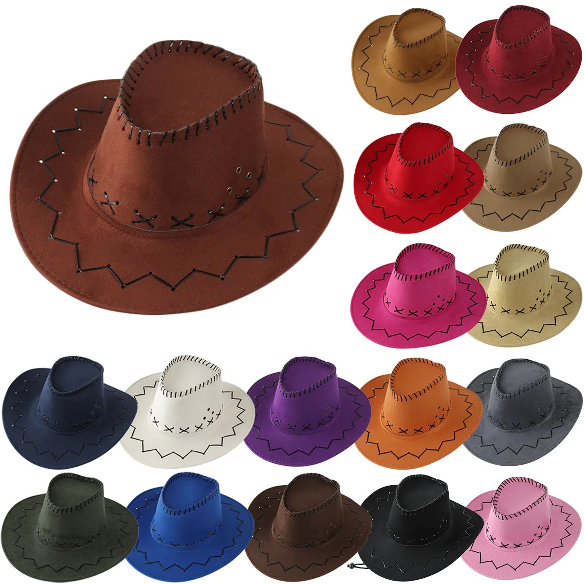 Unisex Women Sun Hat Wide Brim Cowboy Hats Bandana Square Scarf Kerchief Fedora Felt Western Cowboy Hat for Men Adult with Strap