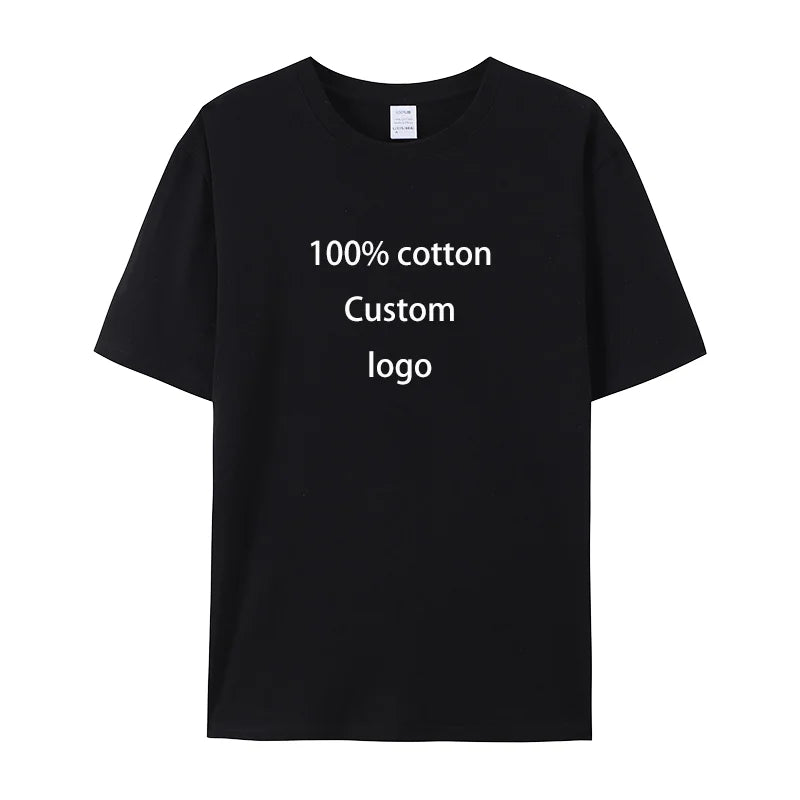 Custom Logo Workwear Black 100% Cotton T Shirt 180GSM Casual Business Uniform Tee with Silk-Screen DTF Printed Design