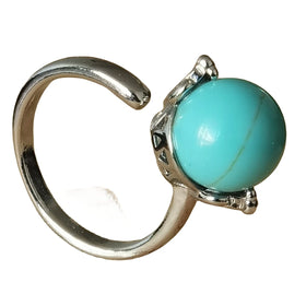 Geometric Round Natural Turquoise Stone Adjustable Open Rings for Women Fashion Crystal Healing Stones Rings