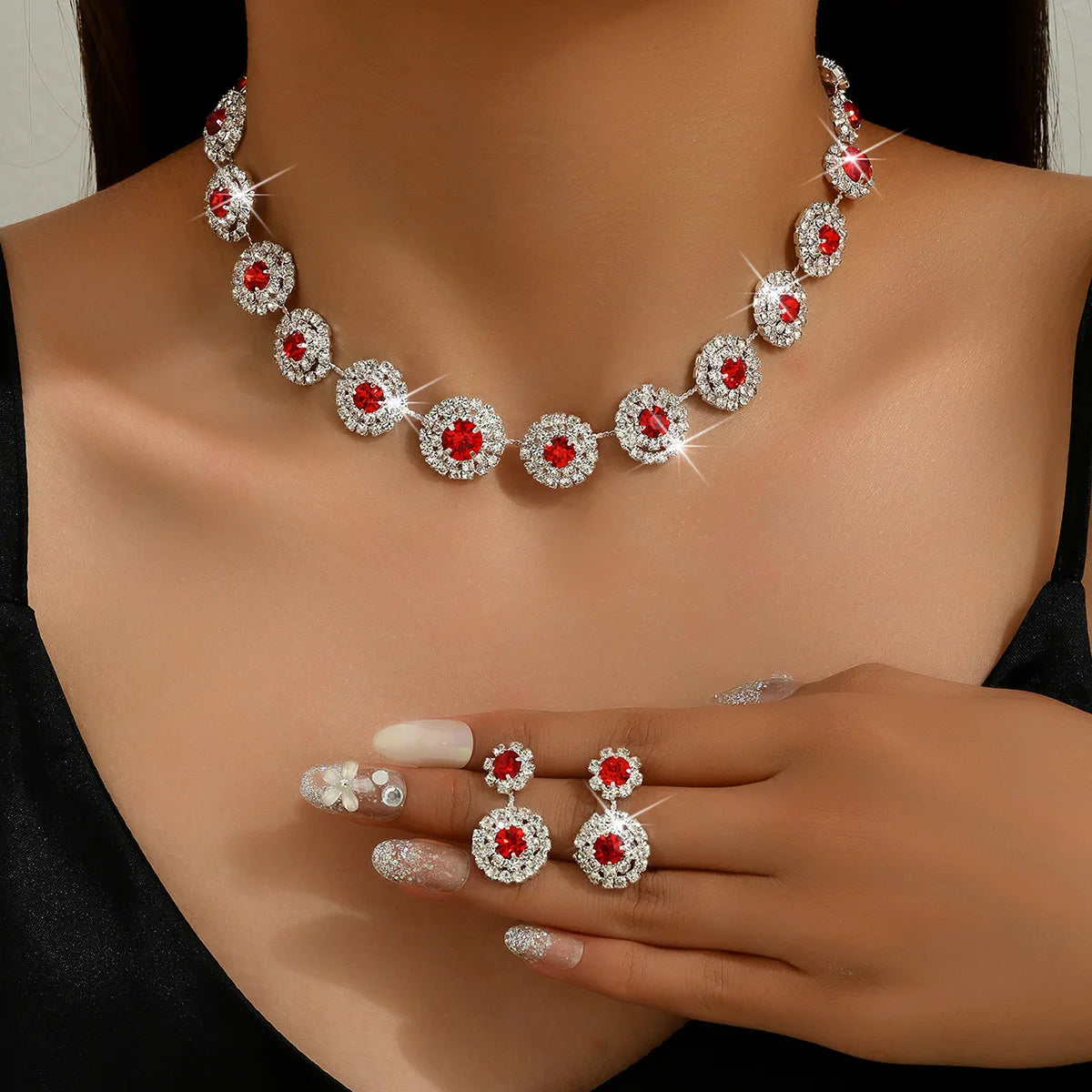2024 Fashion and Elegant New Women's Necklace and Earnail Set Banquet Accessories Bridal Jewelry Set