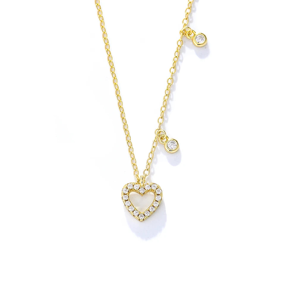Fulsun Fine Jewelry Gold Plated 925 Sterling Silver CZ Zircon Hollow Heart Lovers Pendant Necklace for Women Gifts
