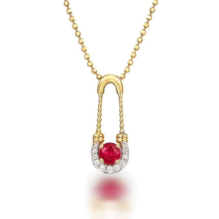18K Yellow Gold Natural Ruby Vintage Link Chain Pendant Necklace Trendy Fashion Fine Personalized Wedding Valentine's Day Gift
