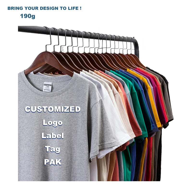 190 Grams Wholesale 100% Cotton Customizable Digital Solid Pattern Unisex Casual T-Shirts Breathable Anti-Shrink Anti-Pilling