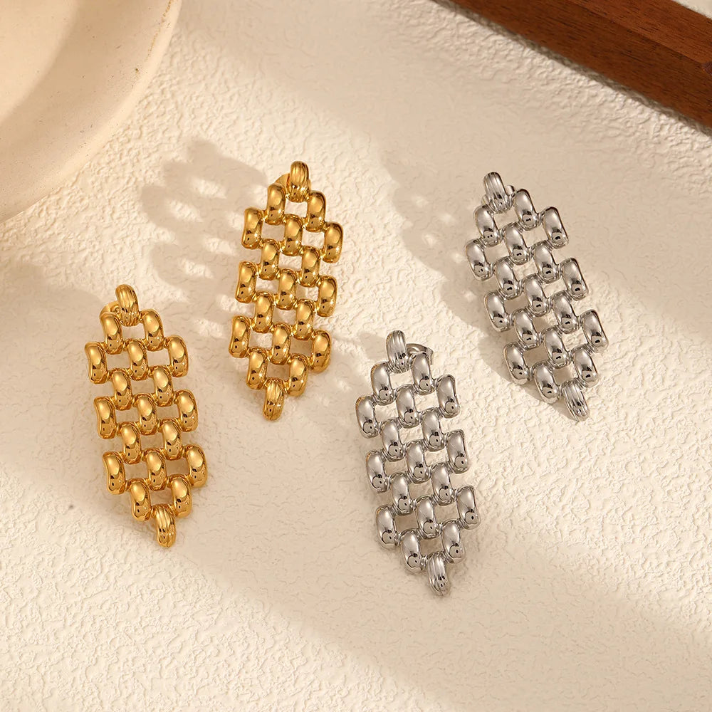 BASQUESUN  INS Geometric Hollow Earrings Stainless Steel Earrings Hole Mesh Water Drop Eardrops  Earrings