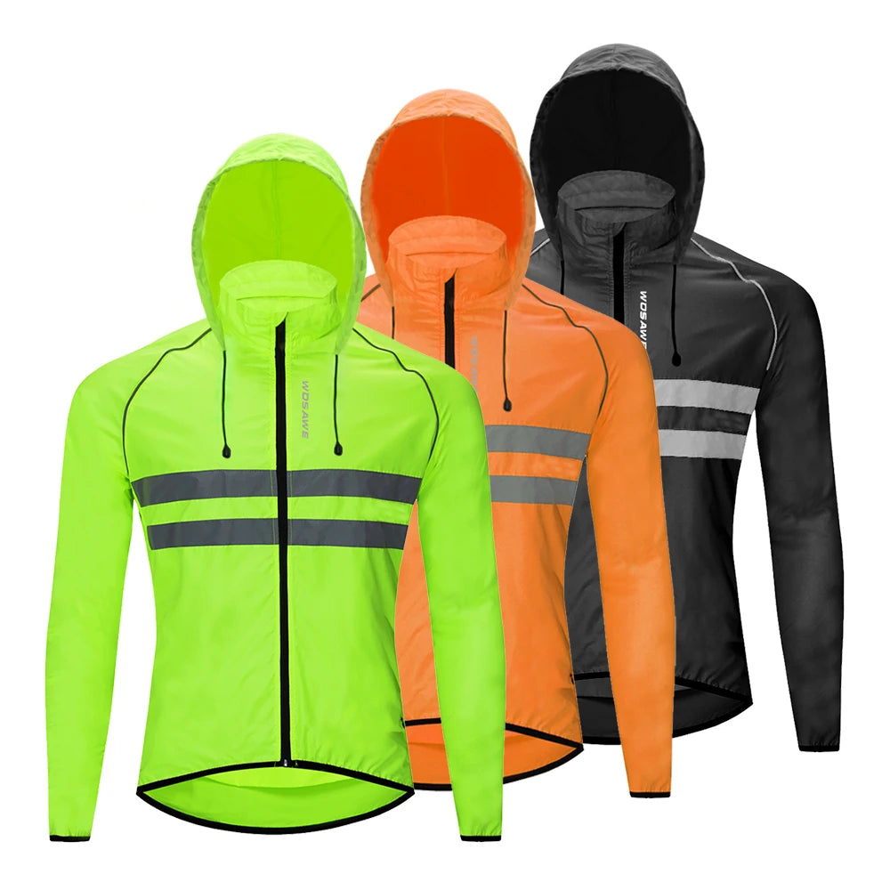 WOSAWE Men Hooded Cycling Jacket Windproof Bicycle Windbreaker Waterproof Breathable Biking Clothing
