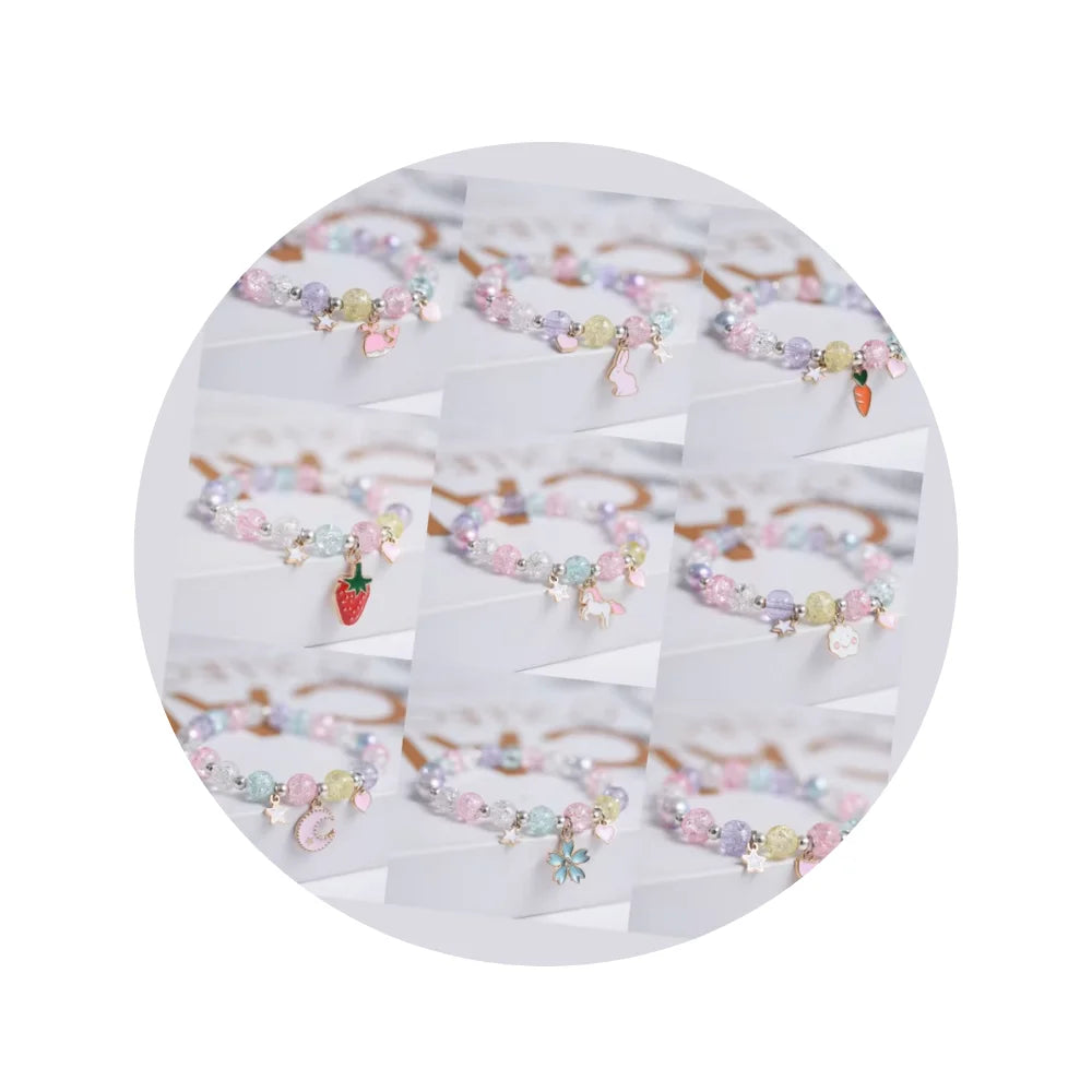Wholesale Jewelry Accessory Cute Popcorn Beads Bracelet Crystal Kids Bracelets Friendship Glass Star Moon Cloud Flower for Girls