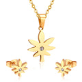 Minimalism Trendy Fashion Stainless Steel 18K Gold Plated Jewelry Set Leaf Pendant Necklace Stud Earrings Charm Jewelry Women