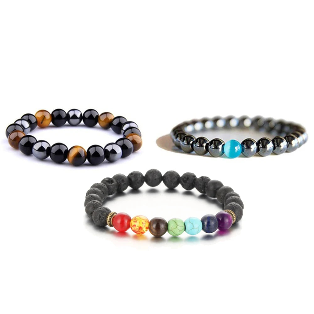 Tiger Eye Obsidian Hematite Silver Beads Chakra Bracelets for Women Reduces Fatigue Magnetic Health Protection Gift Jewelry