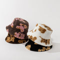 Winter Bear Bucket Hats Furry Print Women Animal Plush Cap Warm Faux Fur Soft Fisherman Hat Adjustable Winter Spring