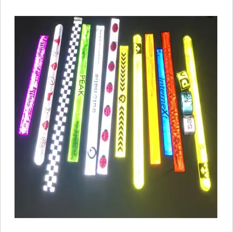 Wholesale Promotion Item Cute logo Wristband Yellow High Visibility Pvc Slap Wrap Wrist Bracelet Band Reflective Captain Armband