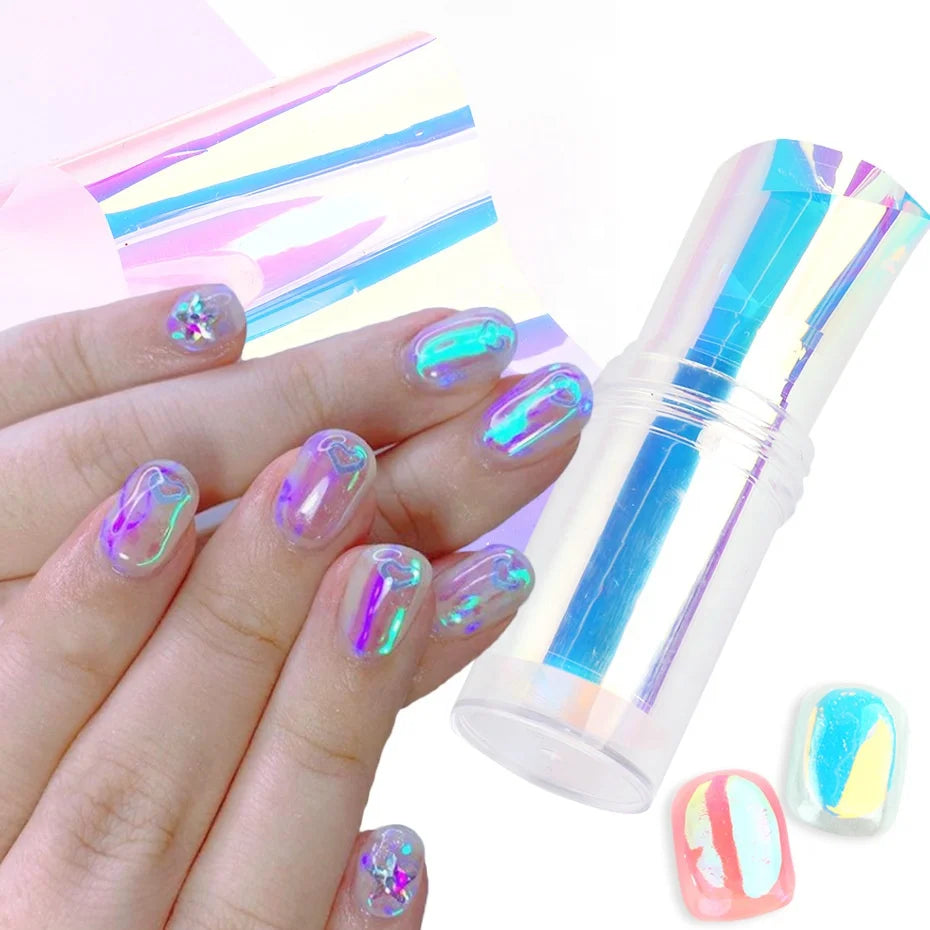 Nail Art Marble Holographic Cellophane  Summer Manicure Clear Design Aurora Foils Shattered Glass Paper Nail Foil Sticker