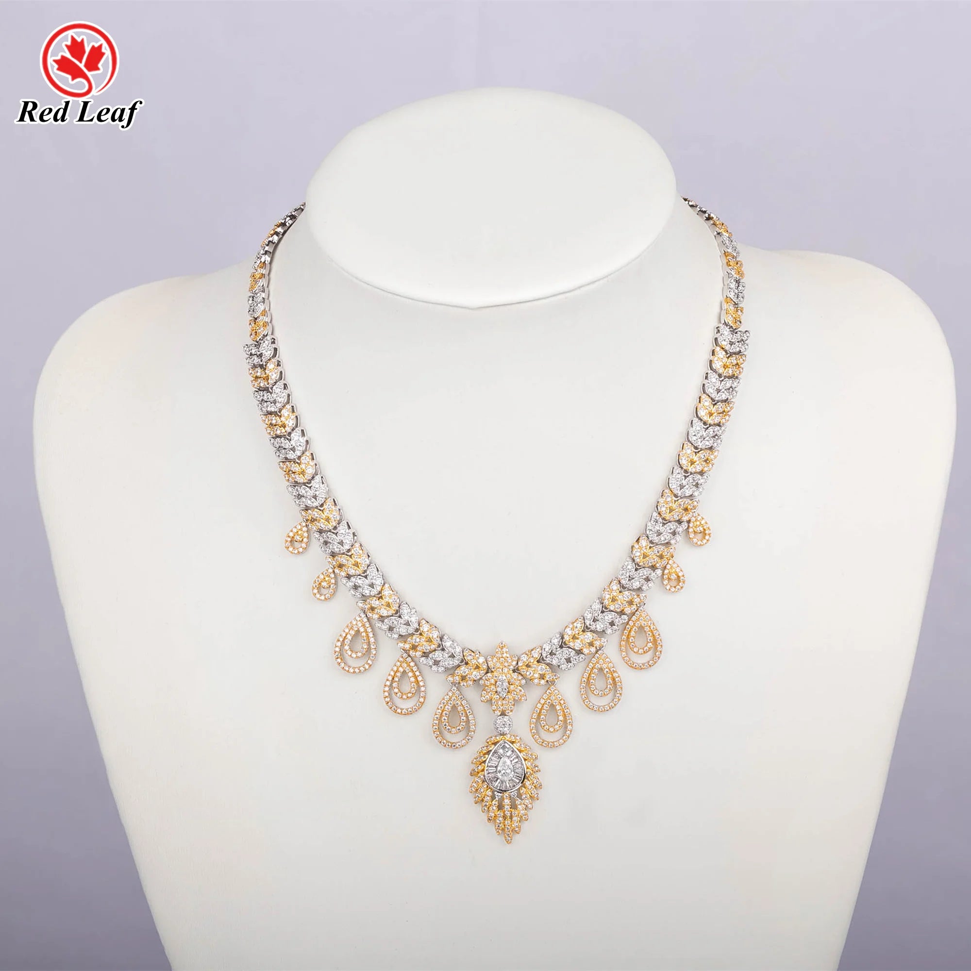 Redleaf New Product Brass Jewellery Sets Cubic Zirconia Necklace and Earring Jewelry Set for Engagement
