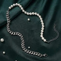 18k Gold Freshwater Pearl Chain Half Cuban Necklace Choker Custom Cuban Link Pearl Handmade Unisex Mens Jewelry Vintage Necklace