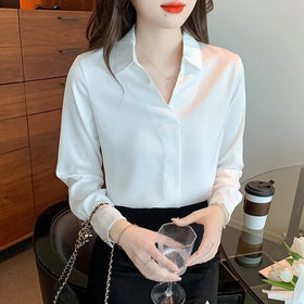 8852# Long Sleeve Ladies Shirts Casual Spring Autumn Fashion Solid Women Blouse Tops Clothes Office Blusa Elegant