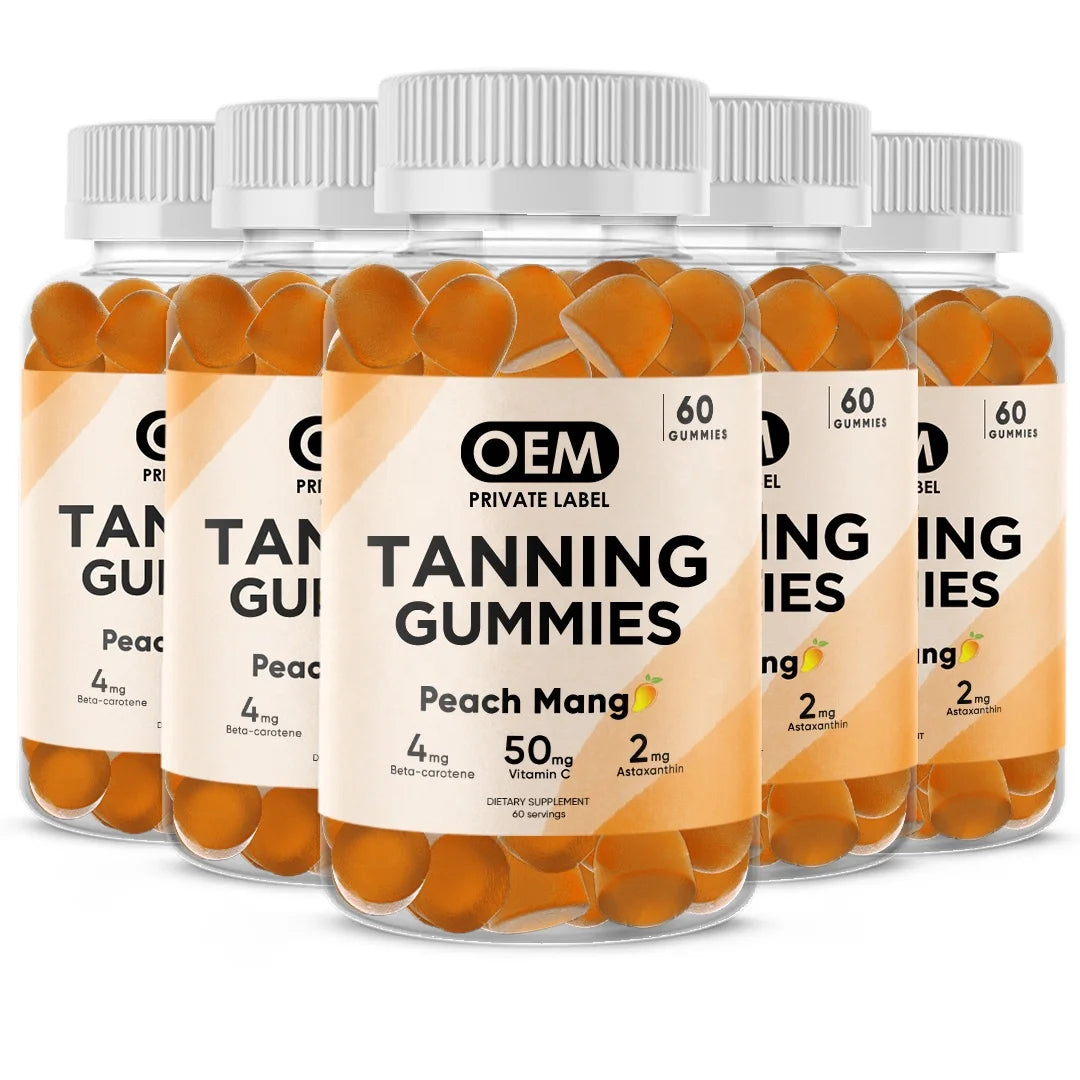 Private Label Tanning Gummies Beta-carotene Lycopene and Astaxanthin Sun-Free Tanning Gummies With Vitamin C and E for Collagen