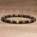 Bohemian Natural Tiger Eye Elastic Stone Bracelet for Men Women Tiger Eye Hematite Beaded Bracelet Healing Energy Stone Jewelry