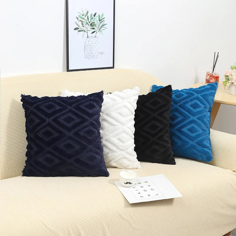Mu Cheap Hotel Pillow Case Custom 3D Diamond Pattern Soft Faux Fur Plush Short Wool Velvet Decorative 45*45 Pillow Cushion Cover