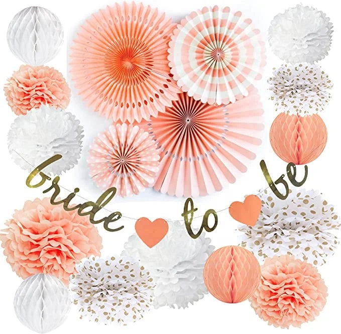 Bridal Shower Decorations Set Bachelorette Party Banner and Paper Fans Kit Valentine's Day Occasion Supplies