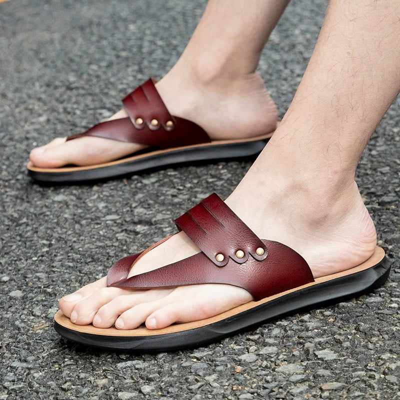New Design Summer Men's Waterproof Microfiber Leather PU Sole Flip Flop Slipper Leisure Beach Sandals Fashion Trend Outdoor Big