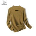 Custom Logo Autumn Solid Color Colpus Hollow Women Knitwear Half High Neck Pullover Long Sleeve Rib Knitted Sweater Top